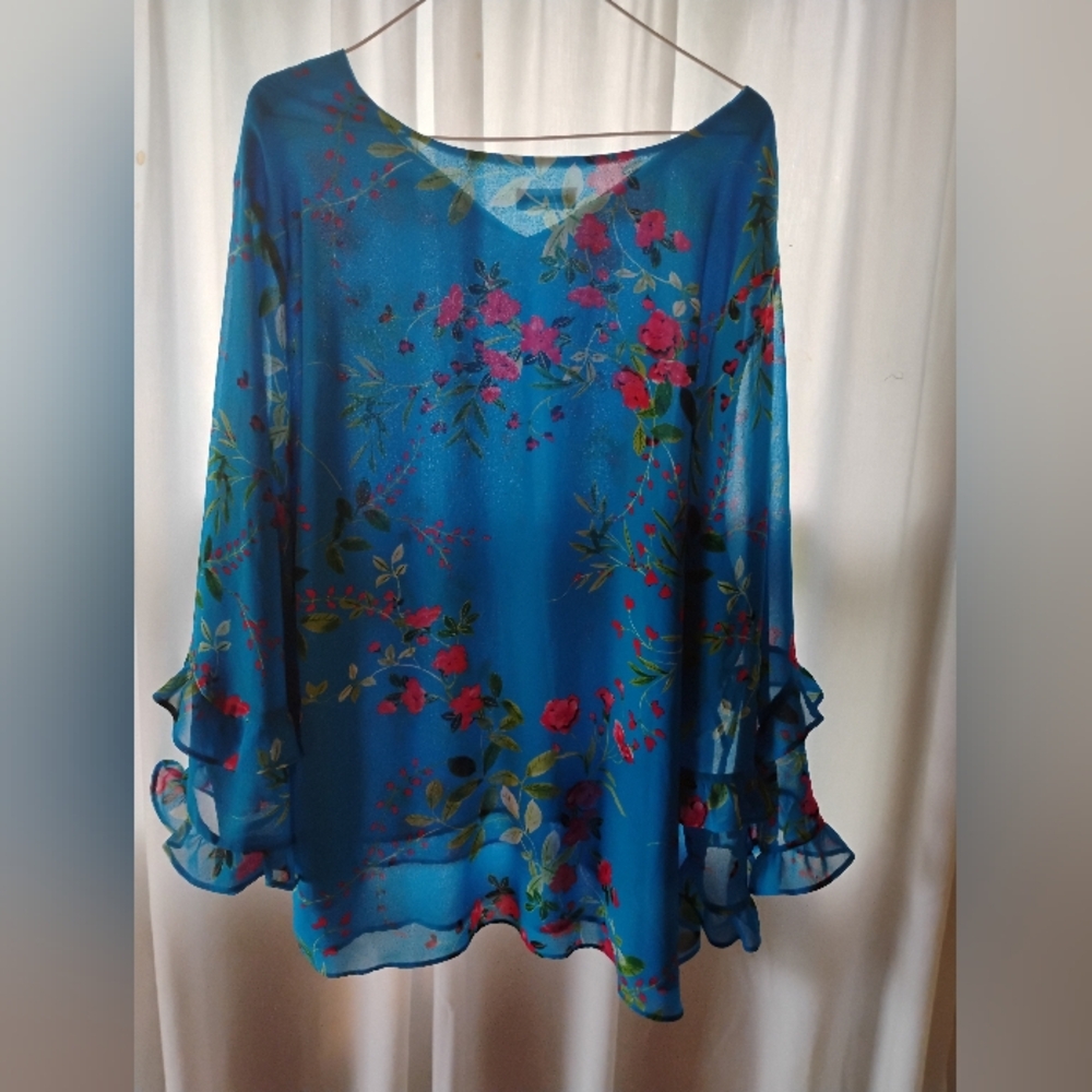 Floral Sheer Blue Blouse